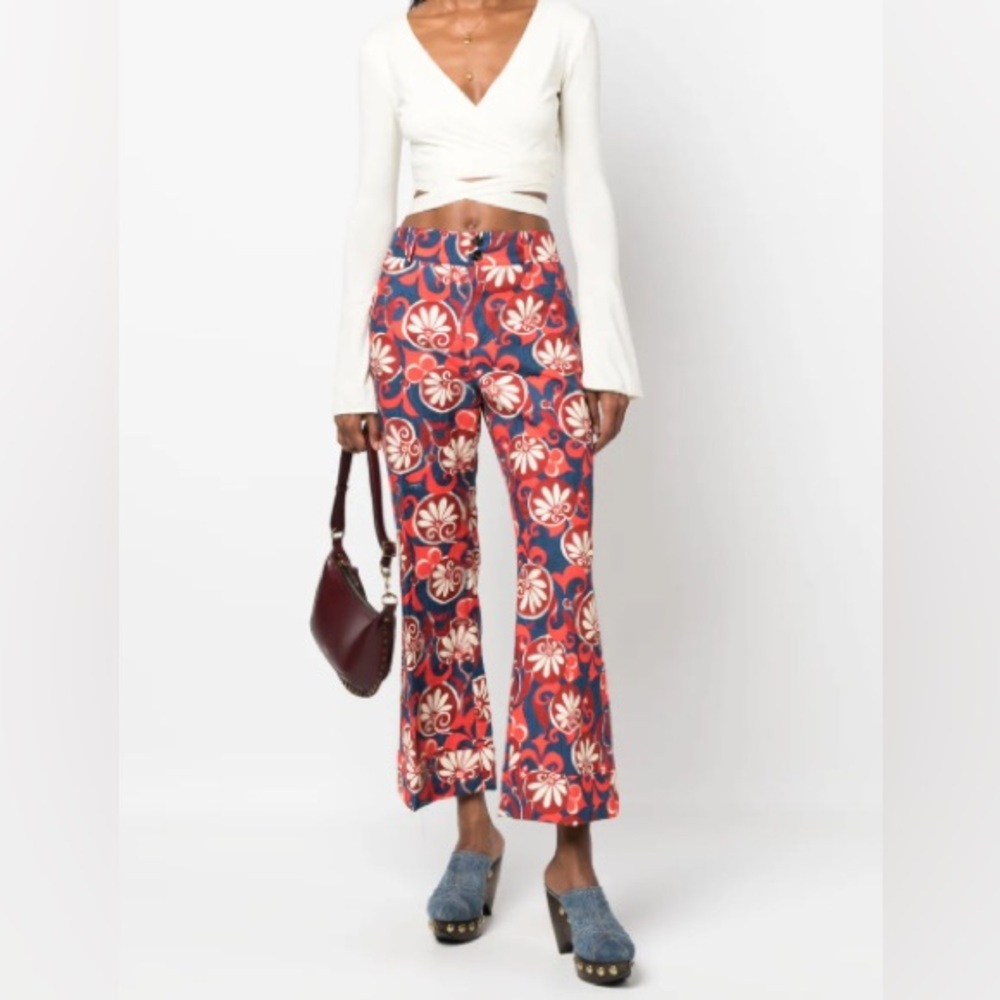 La DoubleJ Hendrix floral print cotton pants - Red & Blue, Size S MOONFLOWER